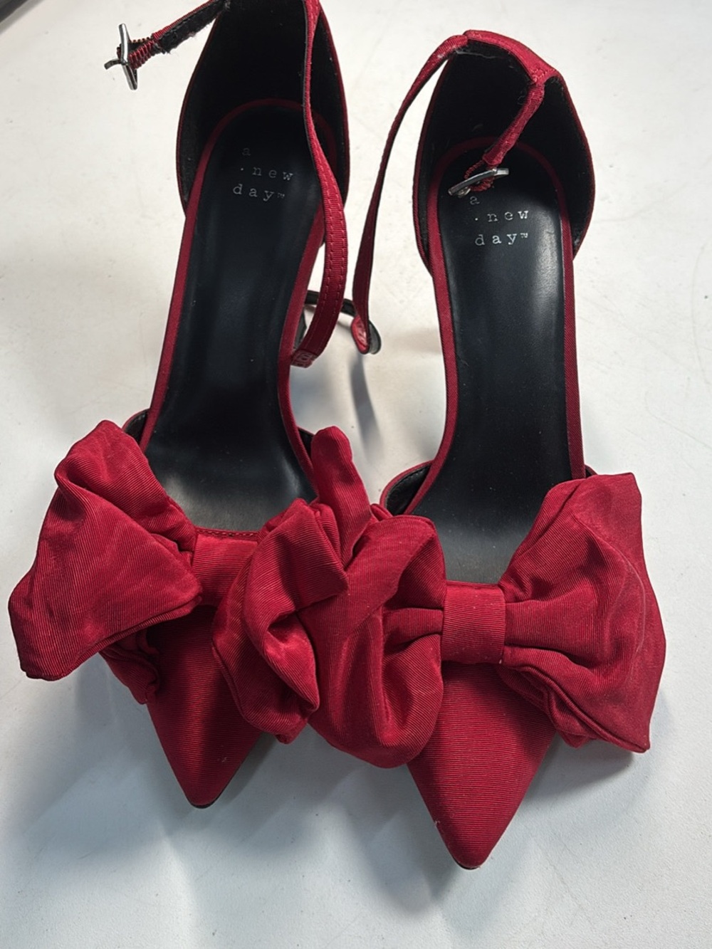 a new day Red Bow Pointed-Toe Ankle-Strap Heels